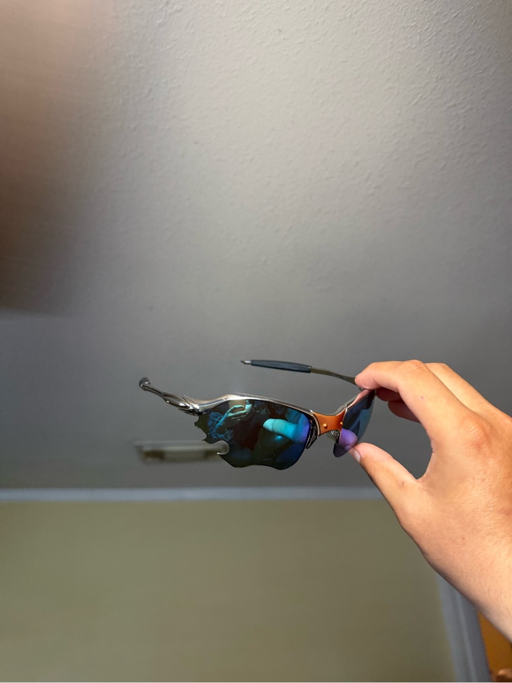 Sport Mirrored Blue Lens Men’s Semi-Rimless Sunglasses with Bronze Bridge Oakley